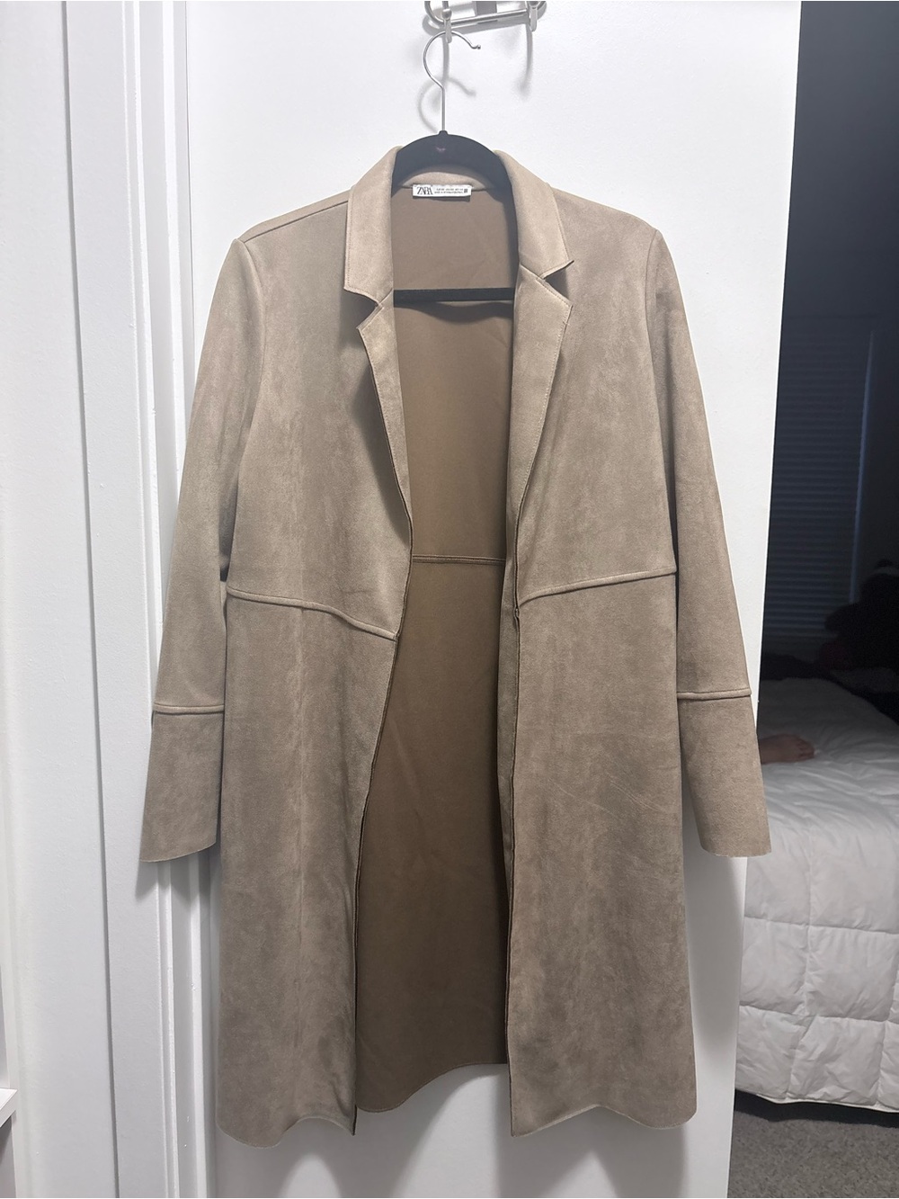 Zara Taupe Suede Open-Front Trench Coat